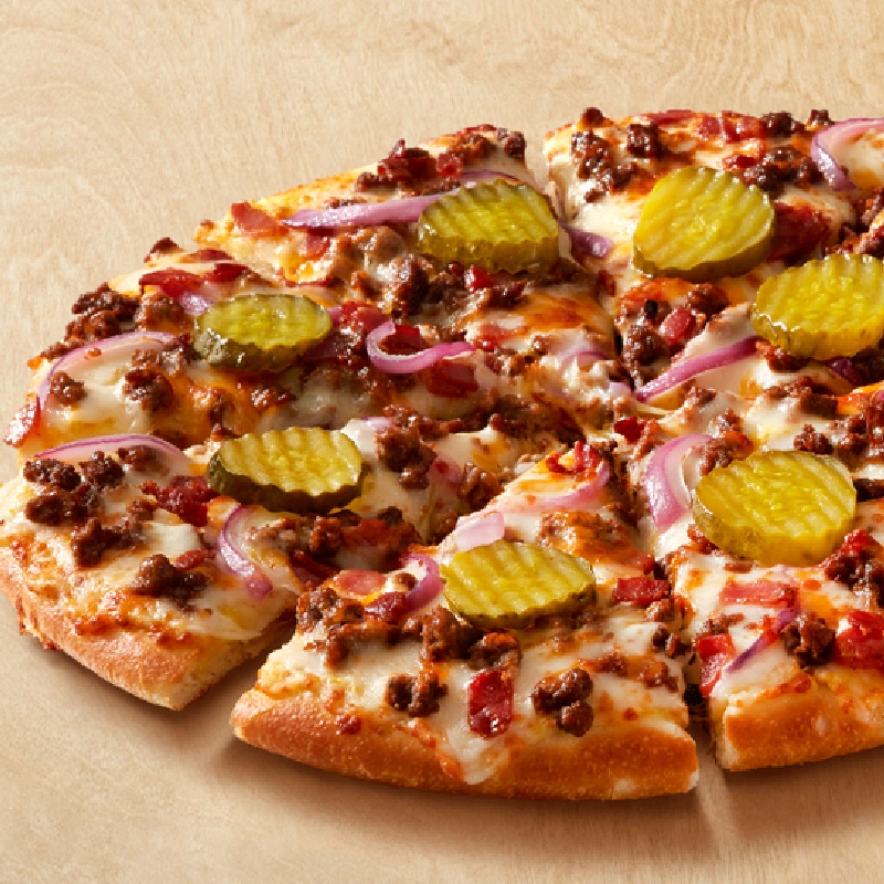 Order Bacon Cheeseburger (170-370 Cal./slice) food online from Pizza Inn Buffet store, Big Spring on bringmethat.com
